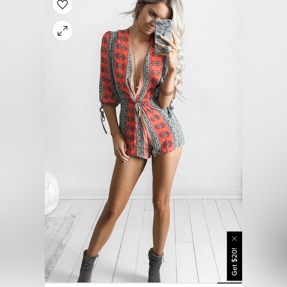 Lulu’s Gypsy Gem Coral Print Romper